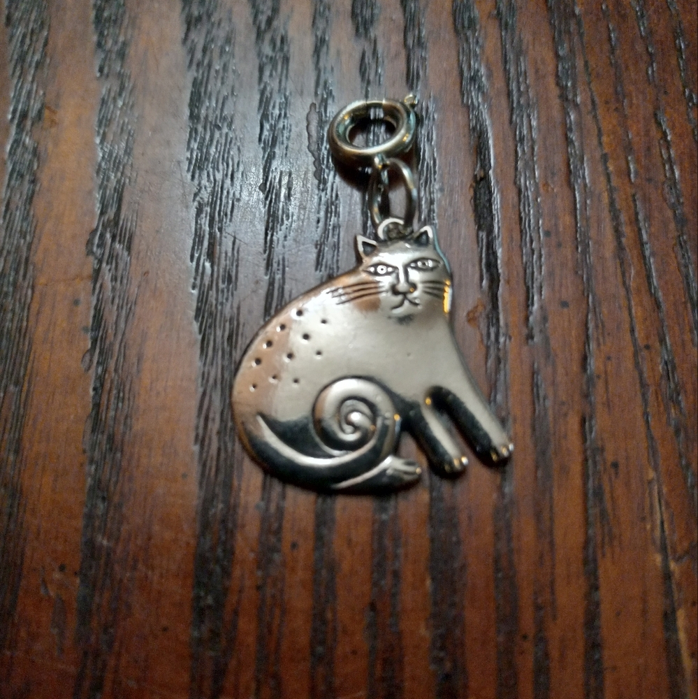 Vintage Silver Tone Laurel Burch Cat Charm Pendant - Picture 3 of 8